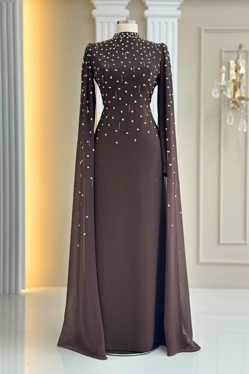 Afra Abiye Elbise Kahverengi AMH1158