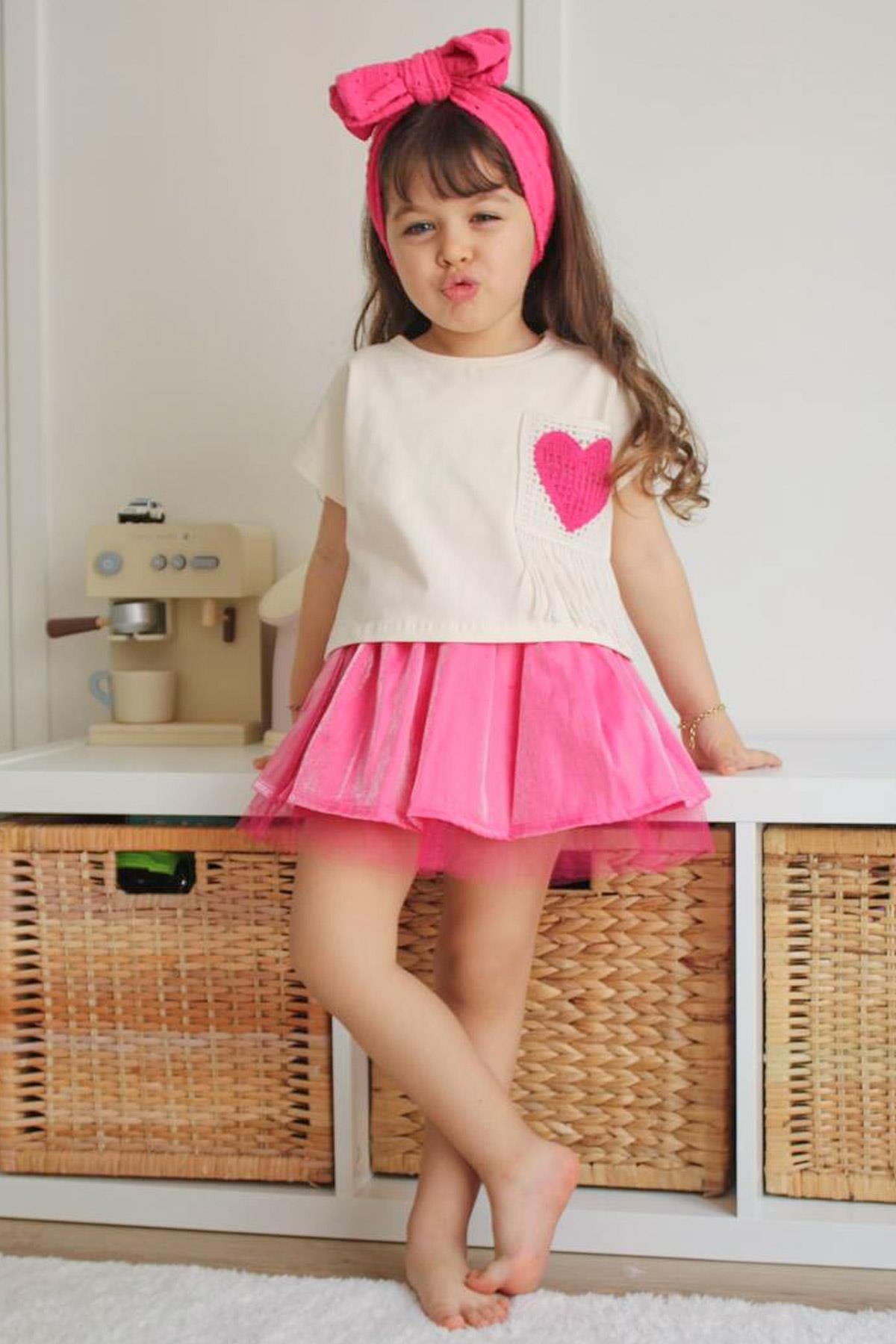 Heart Patterned Double Set Pink MDVK112