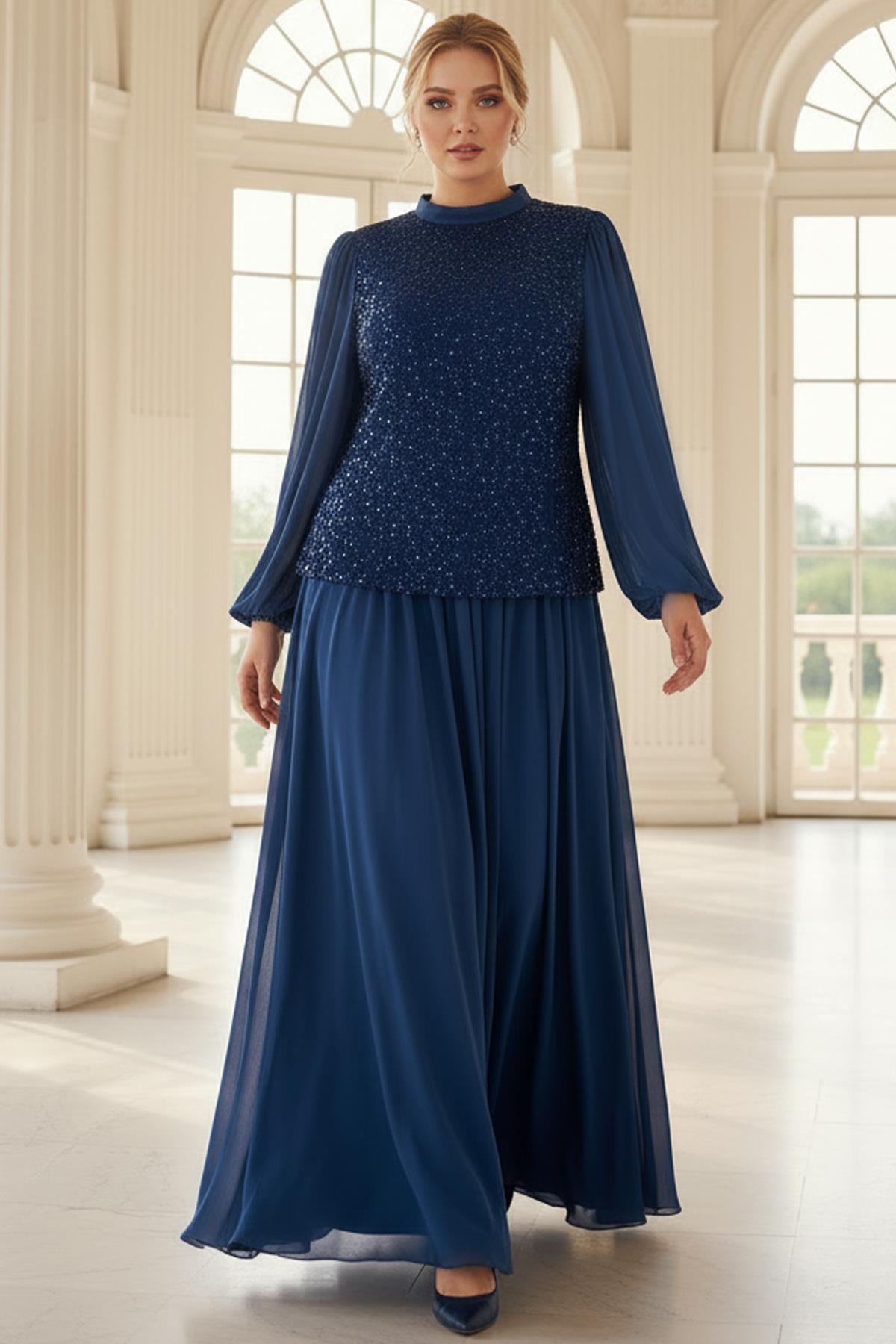 Işıltılı Uzun Abiye  Siyah FHM970