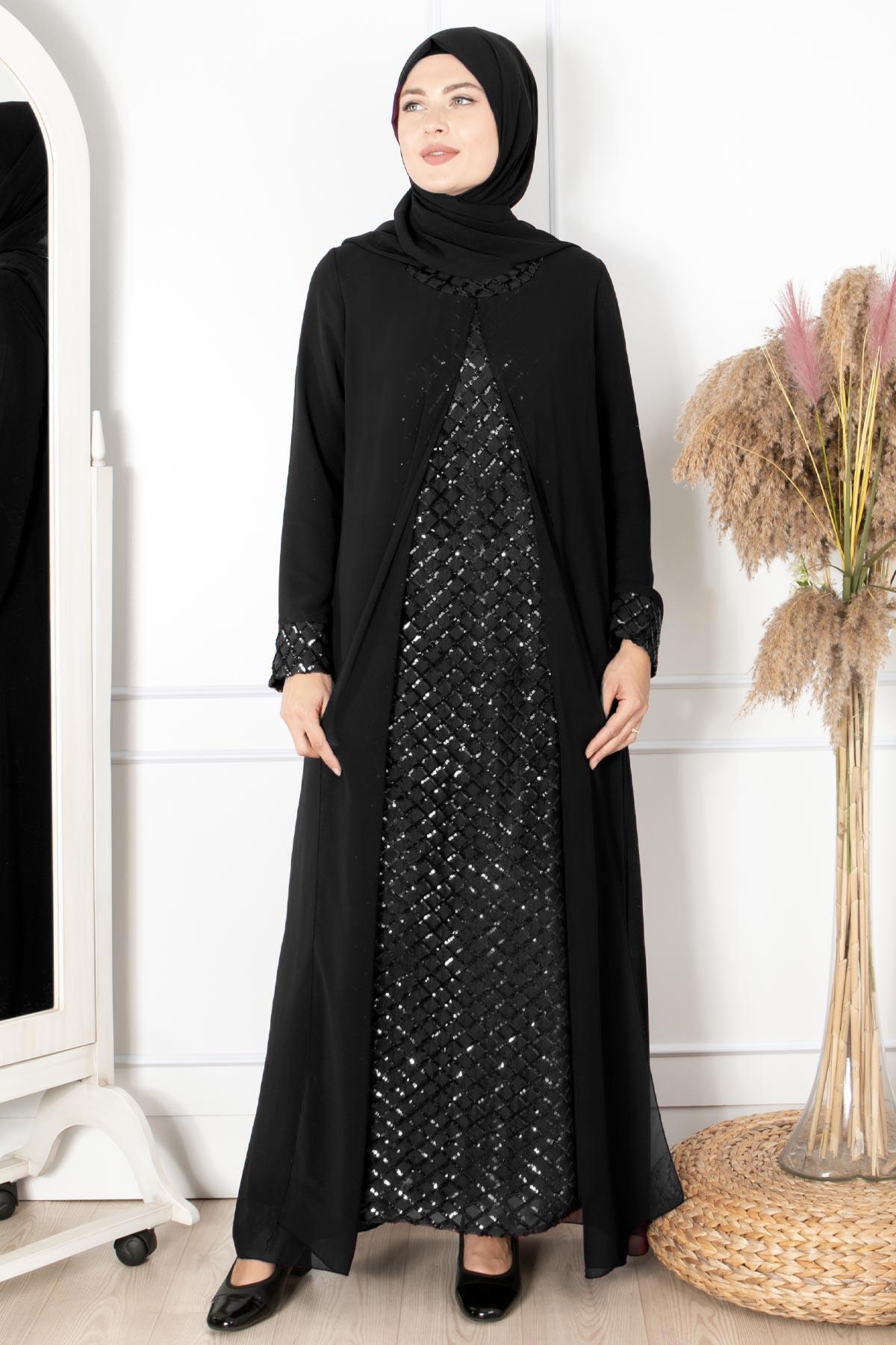 Payet İşleme  Detaylı Abiye Siyah FHM854FHM854-SİYAHFahima