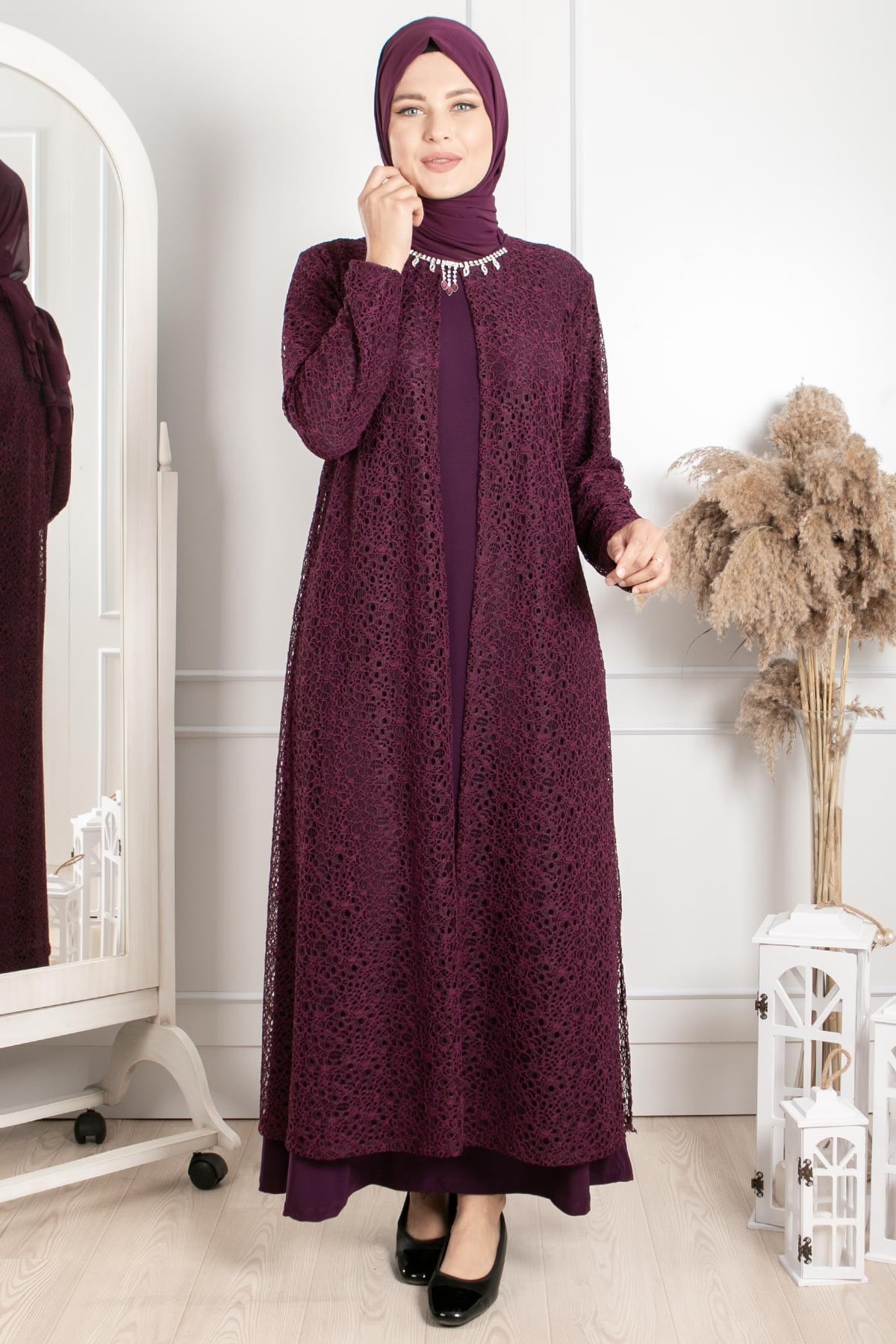 Kolye Detaylı Abiye Mürdüm MDA2220MDA2220-MÜRDÜMMDA