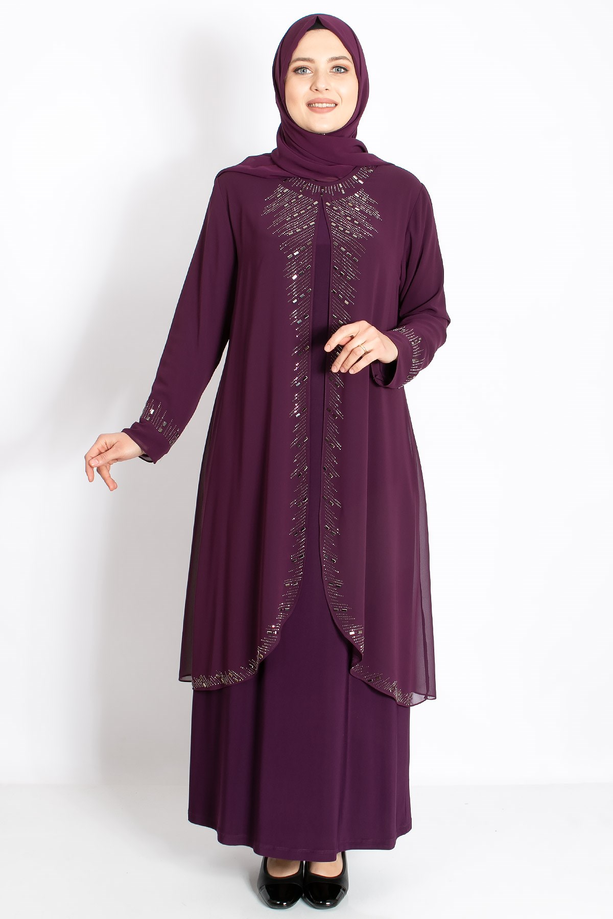 Taş İşleme Detaylı Abiye Mürdüm MDA2224MDA2224-MÜRDÜMMDA