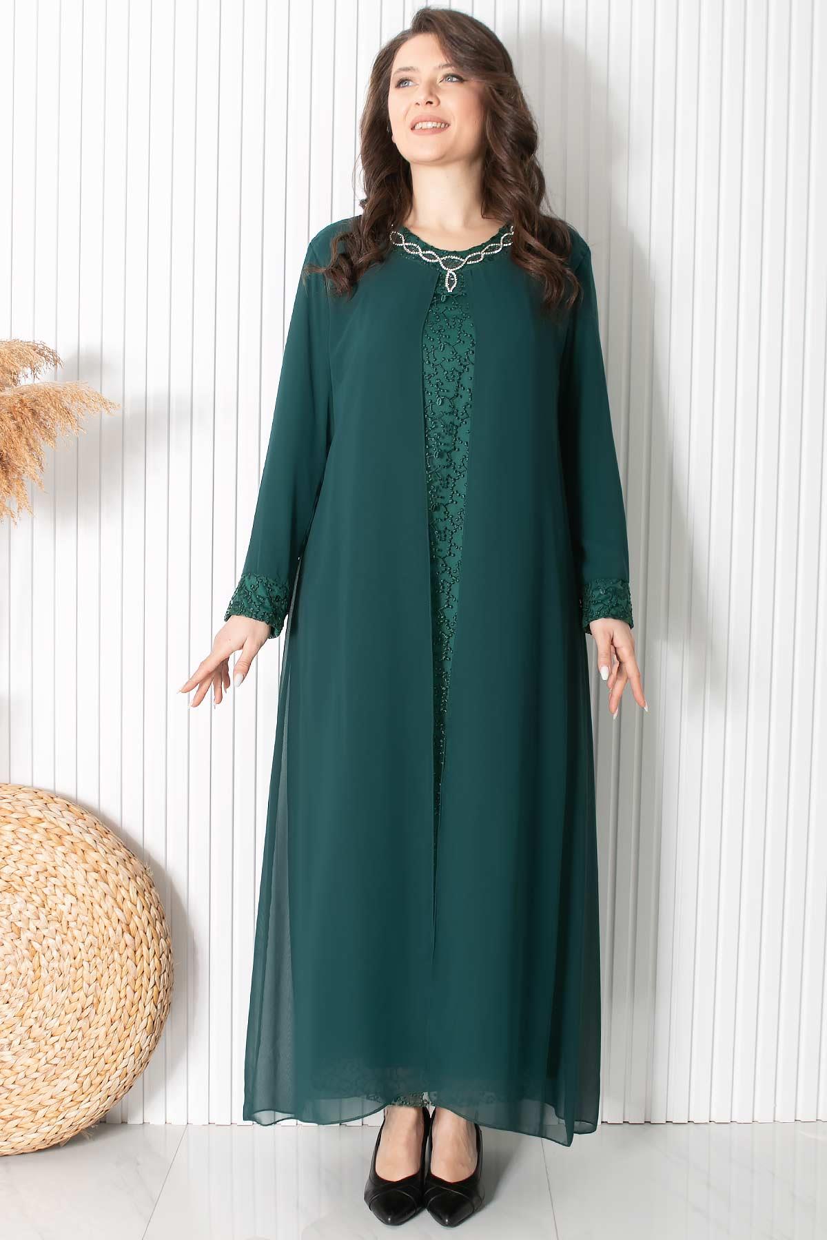 Kolye Detaylı Abiye Yeşil MDA2418MDA2418-YEŞİLMDA