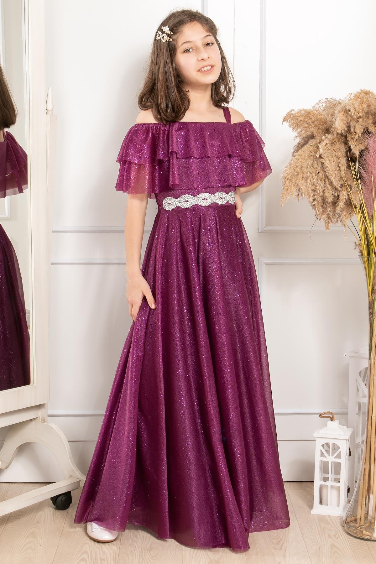 FIRFIR DETAYLI SİMLİ TÜL ABİYEMDV314-MÜRDÜMModaviki