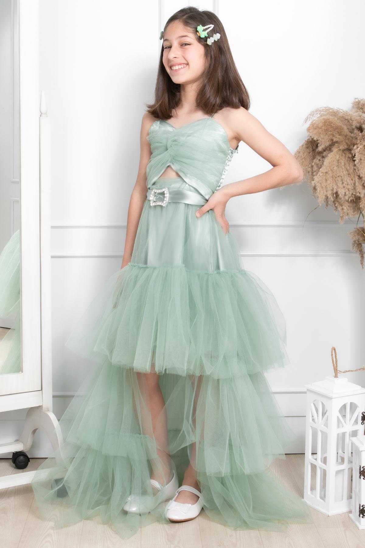 TAŞ DETAYLI TÜL ABİYEMDV316-ÇAĞLA YEŞİLİModaviki