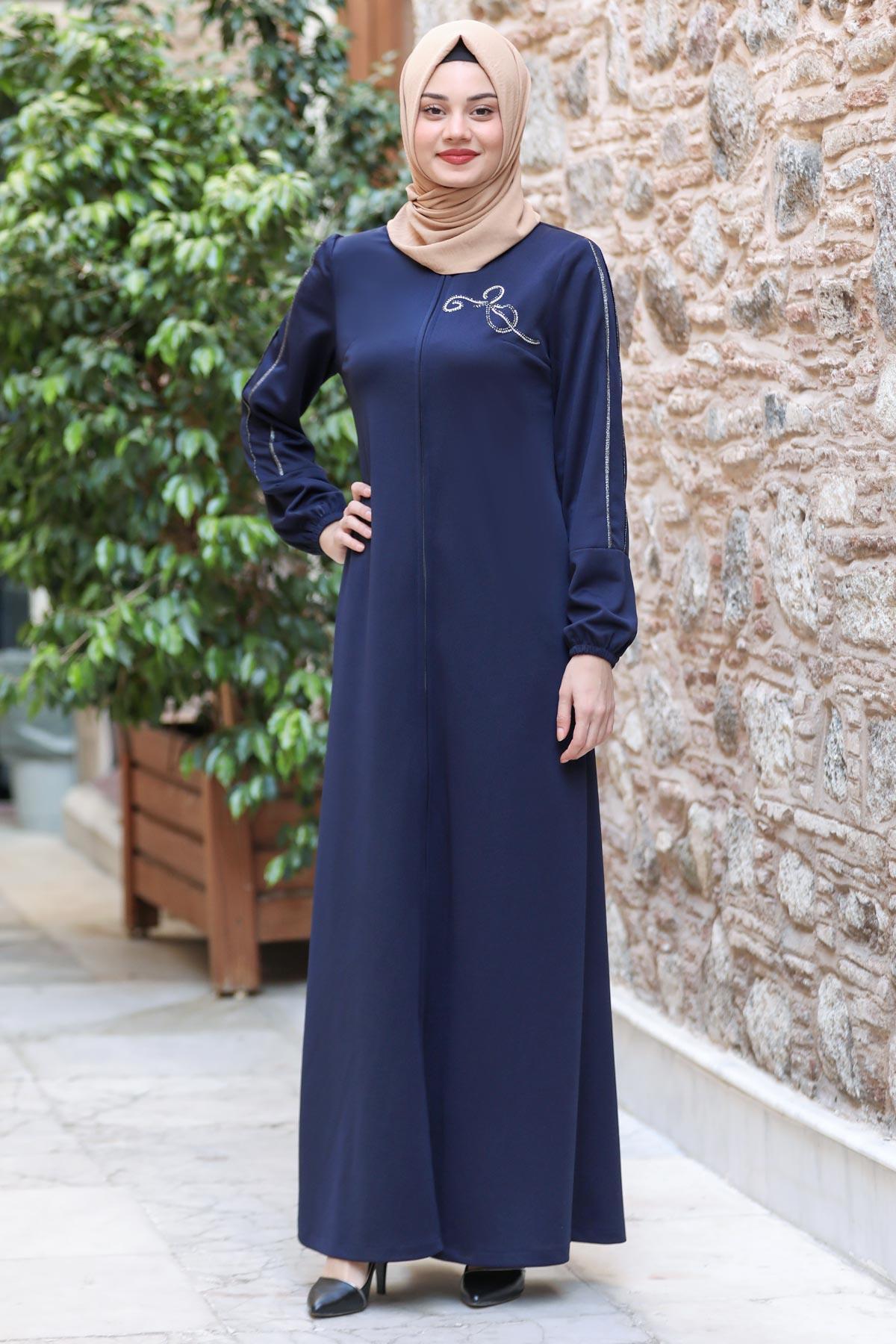 HİRA İŞLEMELİ FERACESN56-LACİVERTSefanisa