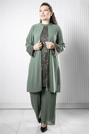 Taş Payet İşlemeli Şifon Pantalon Tunik Takım