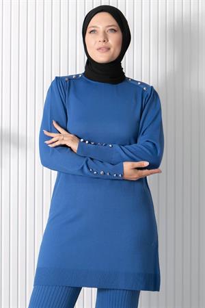 DÜĞME DETAYLI TRİKO TUNİK34048-İNDİGOFahima Elite