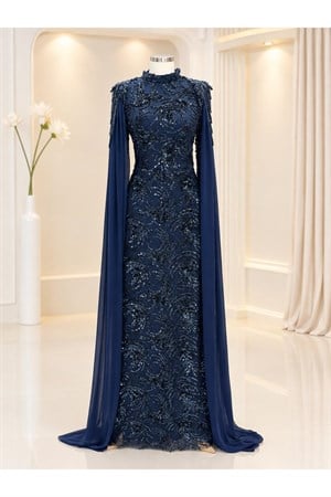 Talya Abiye Elbise Lacivert AMH1176