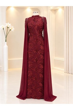 Talya Abiye Elbise Bordo AMH1176