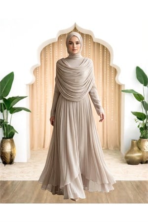 Sumru Abiye  Elbise Bej AMH1174