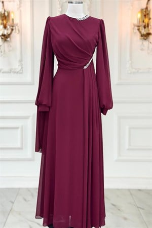 Feza Abiye Elbise Bordo ISR1060