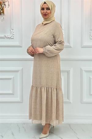 Hazal Şifon Elbise Bej AMH870AMH870-VİZONAmine Hüma