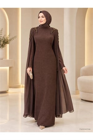 Nurşah Tesettür Abiye Kahverengi AMH1180