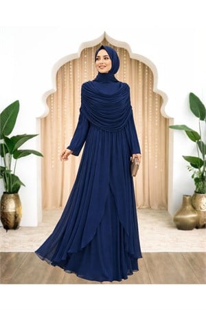 Sumru Abiye  Elbise Lacivert AMH1174