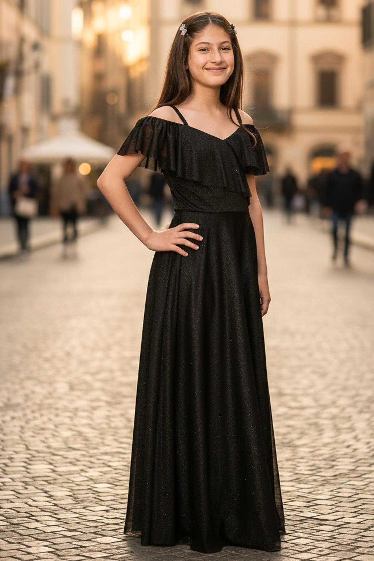 Strapless Silvery Evening Dress Navy Blue MDV938