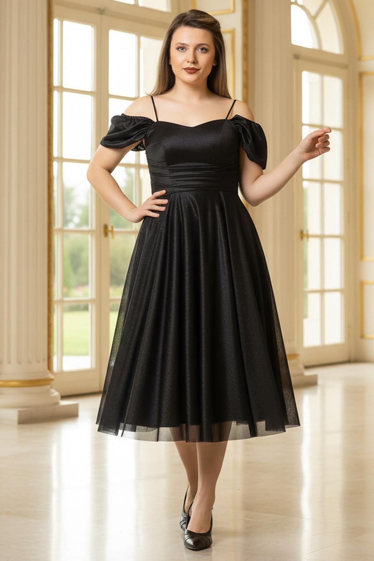 Robe de Soirée Bustier Pailletée Noir MDV376
