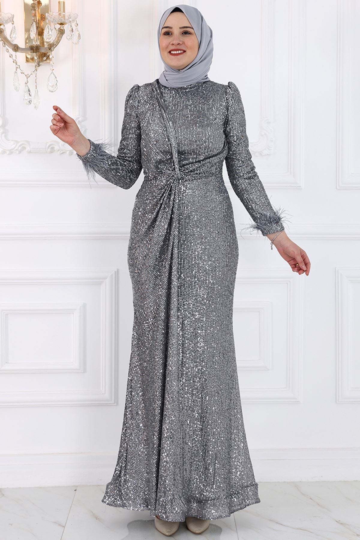 Sequined Evening Dress Gray AMH998