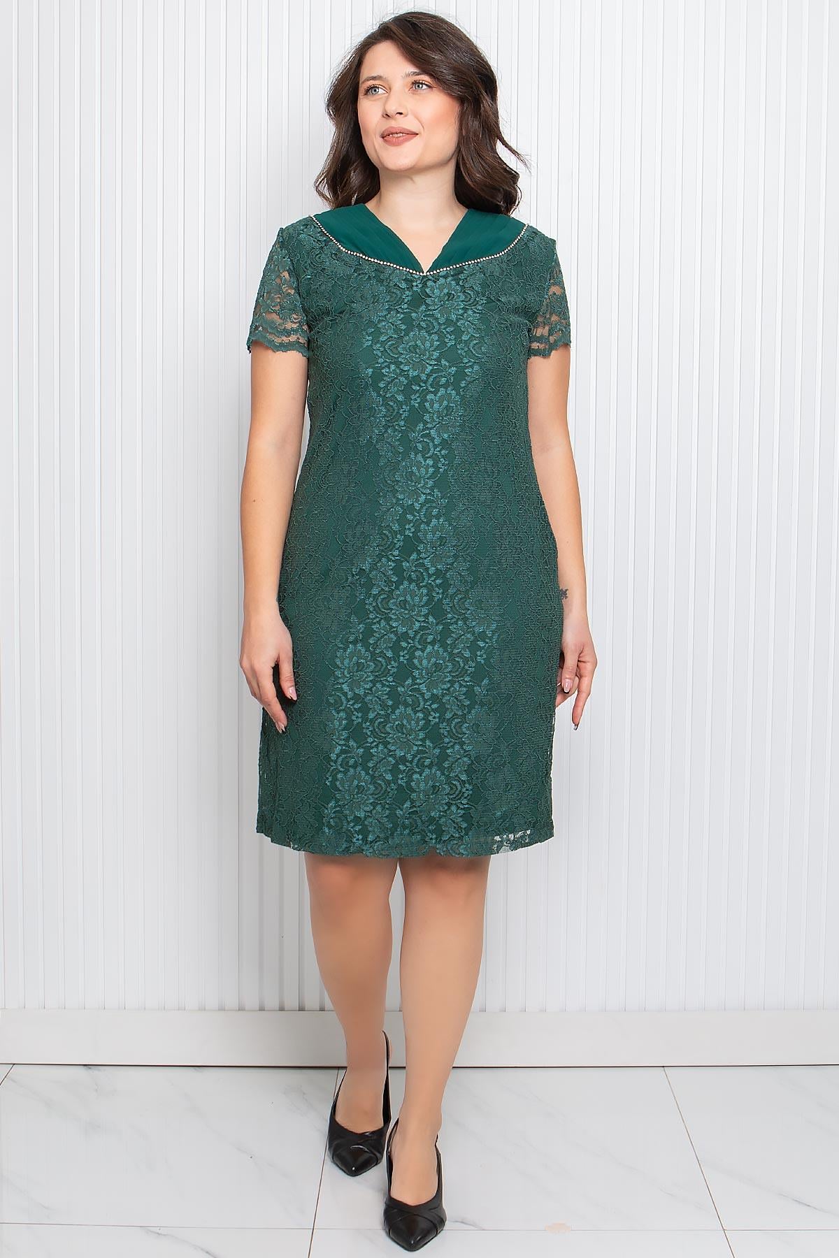 Abendkleid aus bestickter Spitze in Steinoptik Smaragd  MDA3091