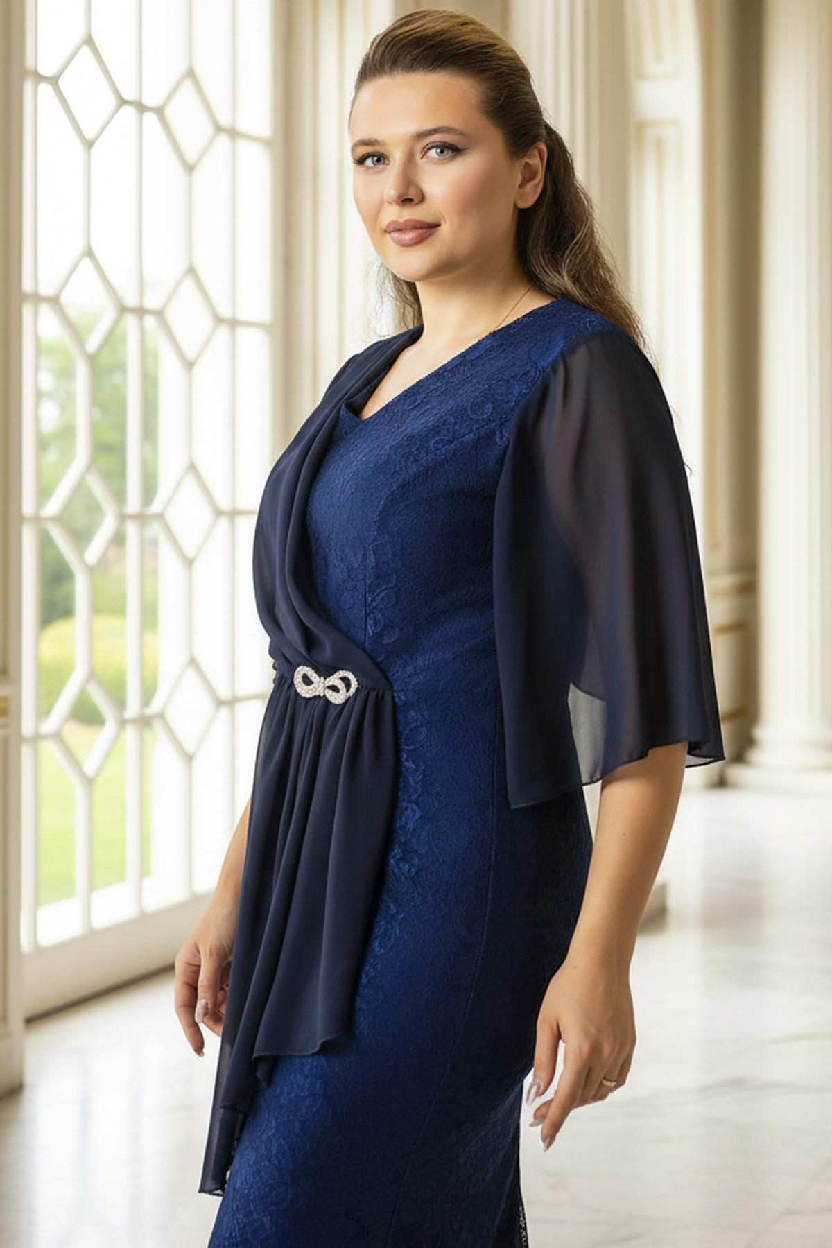 Şifon Detaylı Abiye Elbise