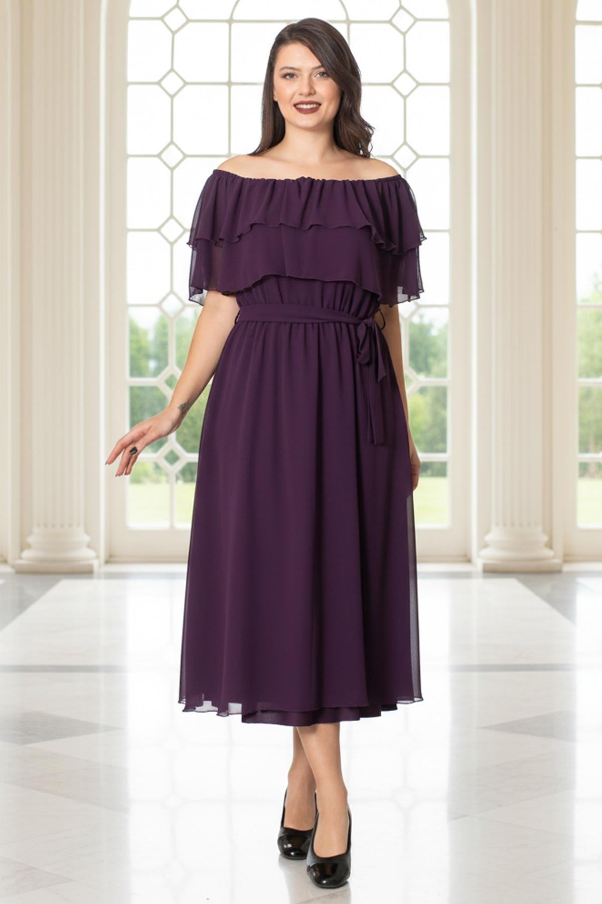 Robe de soirée en mousseline de soie à col Karmen Violet FHM918