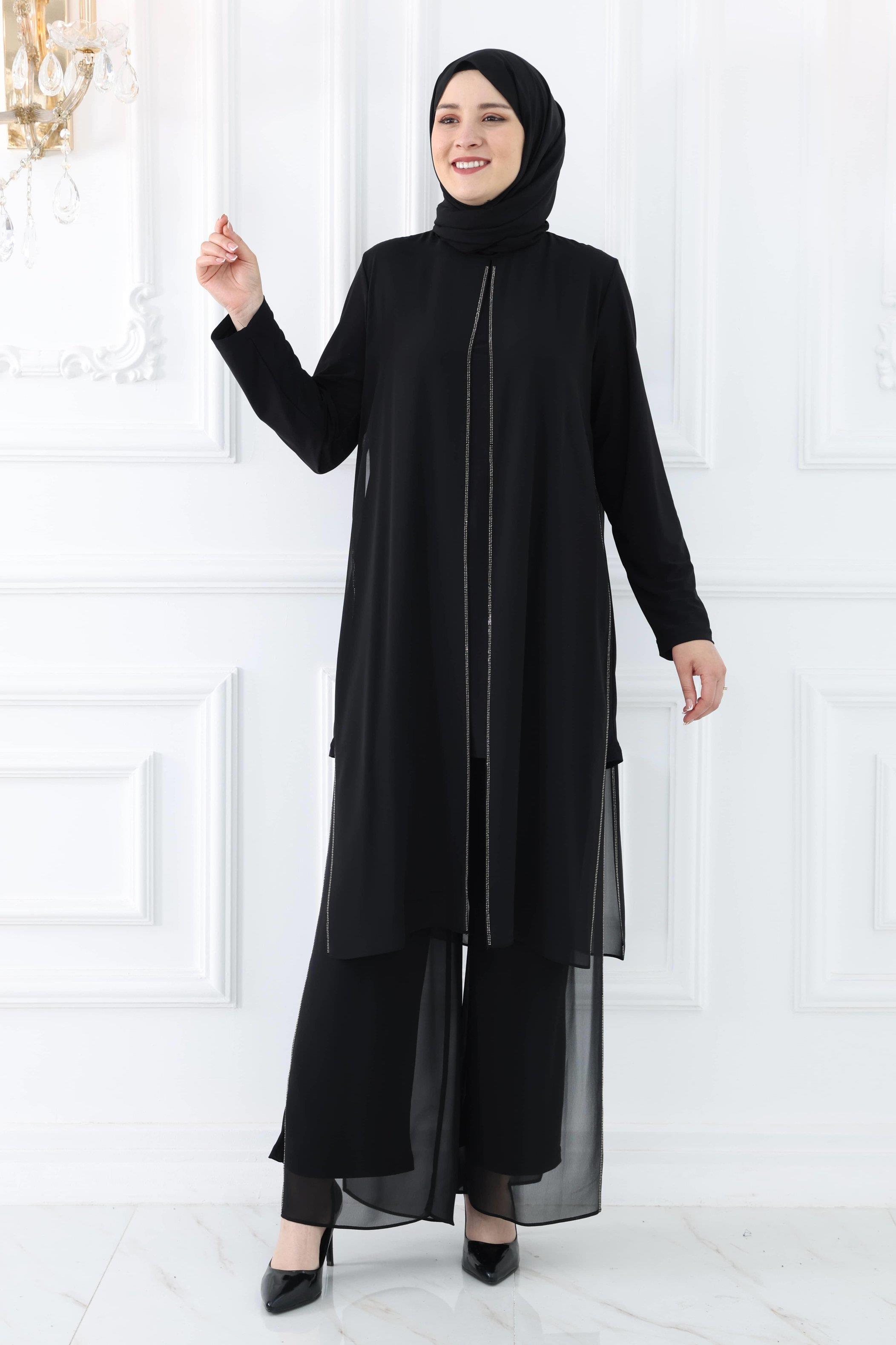 Ayça İkili Abiye Takım Siyah AMH978