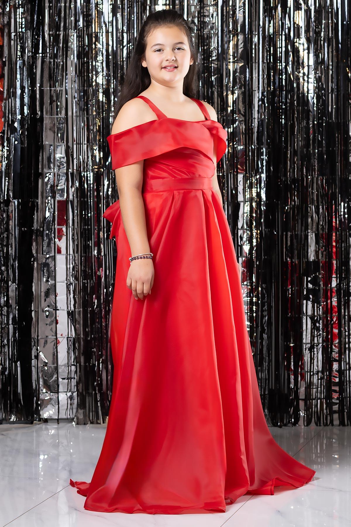 Robe de Soirée à Bretelles et Taille Elastique Rouge MDV362