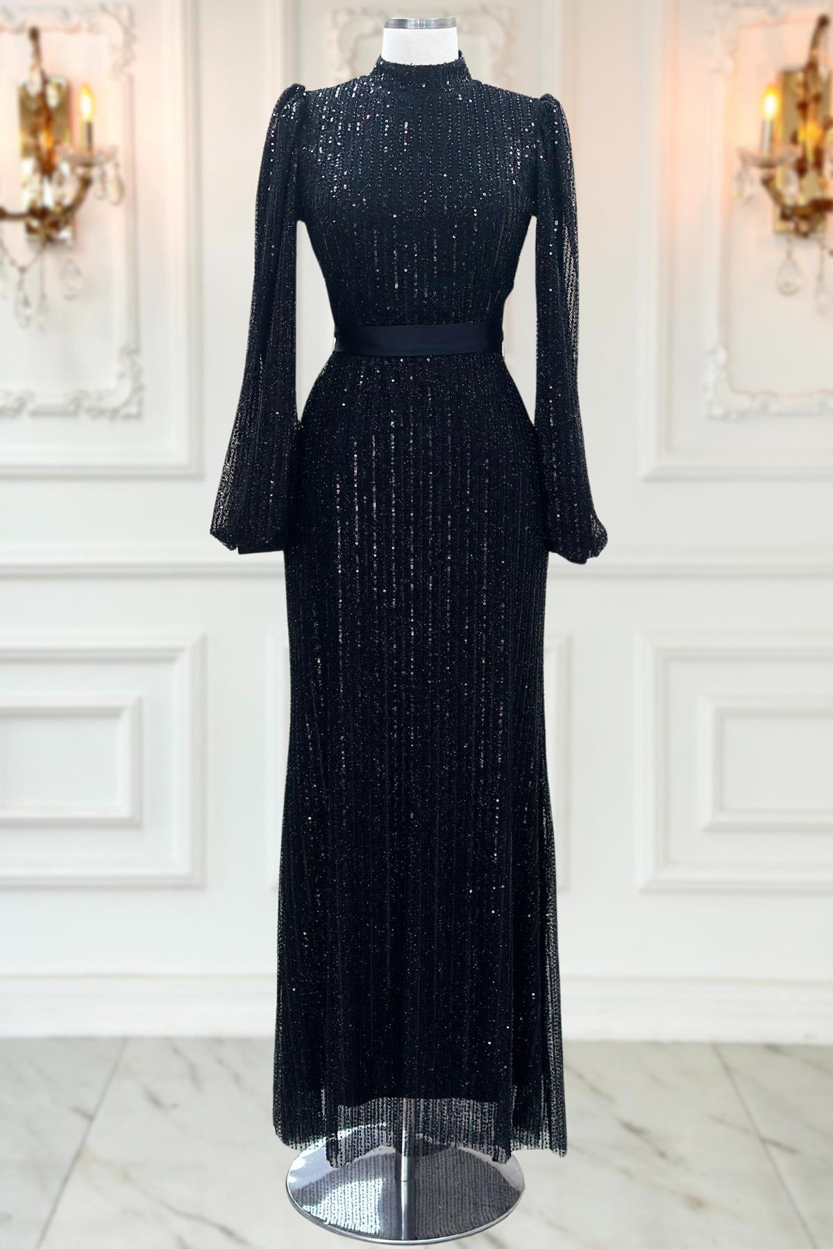 Kayra Tesettür Abiye Siyah AMH1024