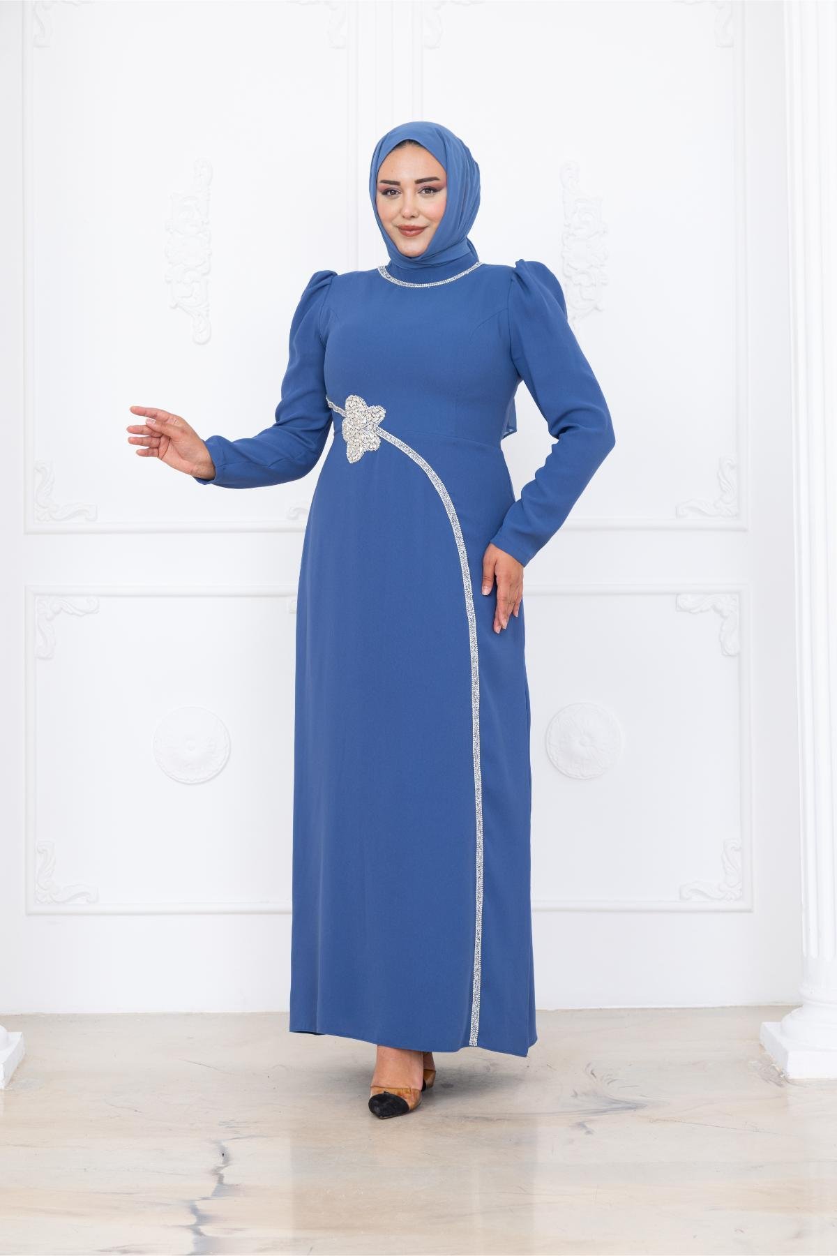 Zühre Tesettür Abiye İndigo AMH1090