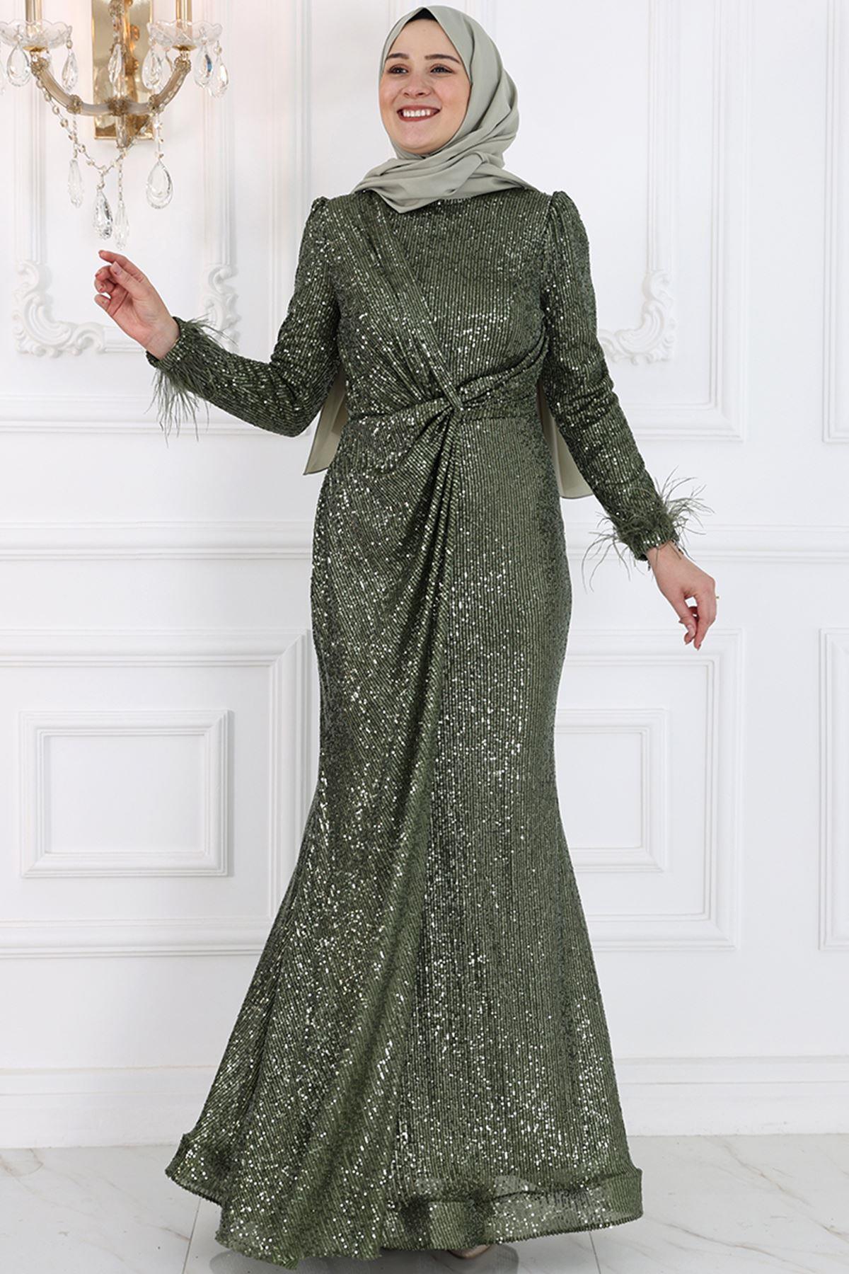 Pailletten-Abendkleid Khaki AMH998