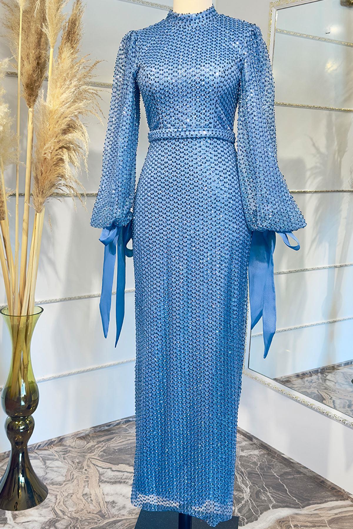 Sequined Evening Dress Indigo AHN256