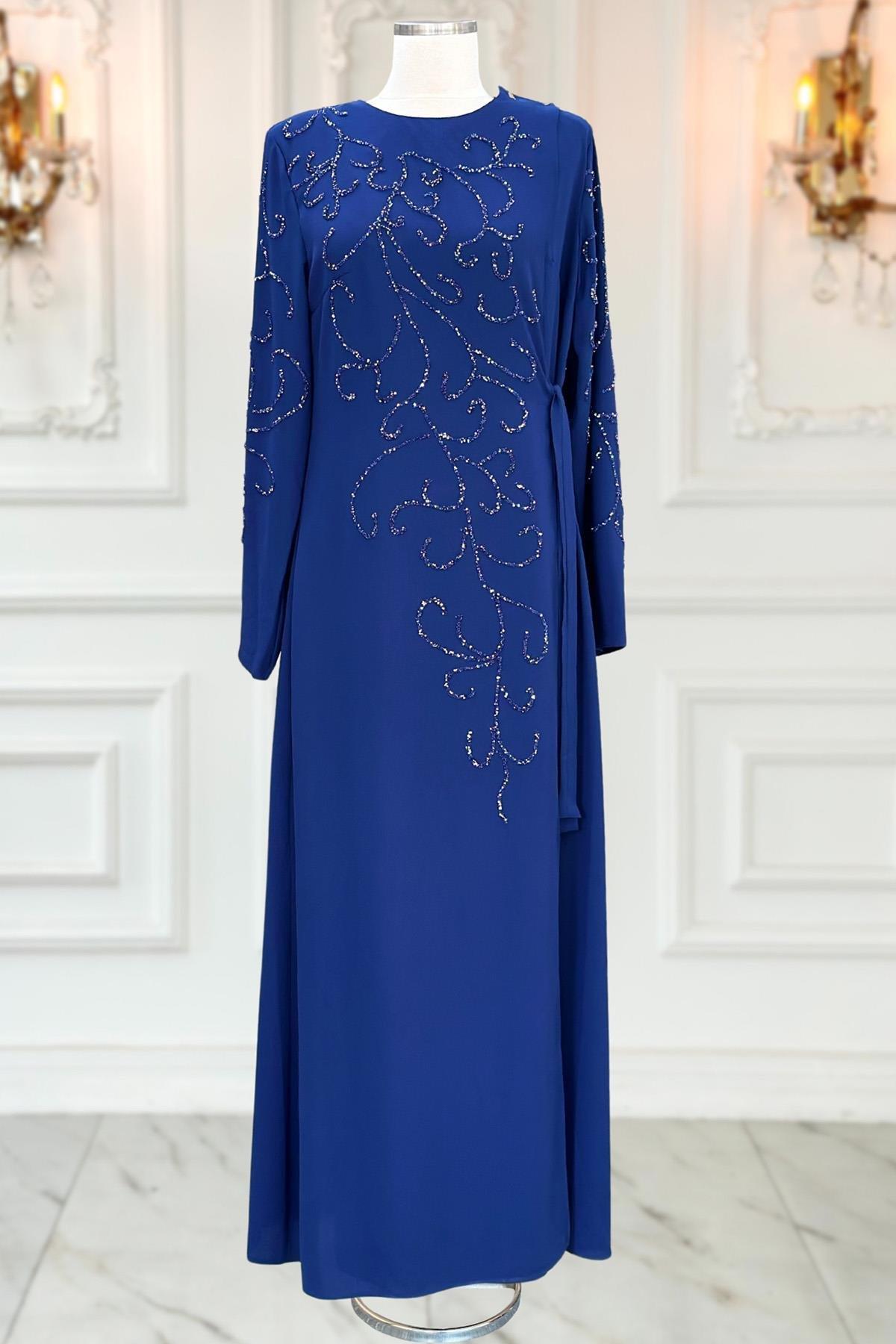 Robe de soirée à imprimé pierre indigo AMH1028