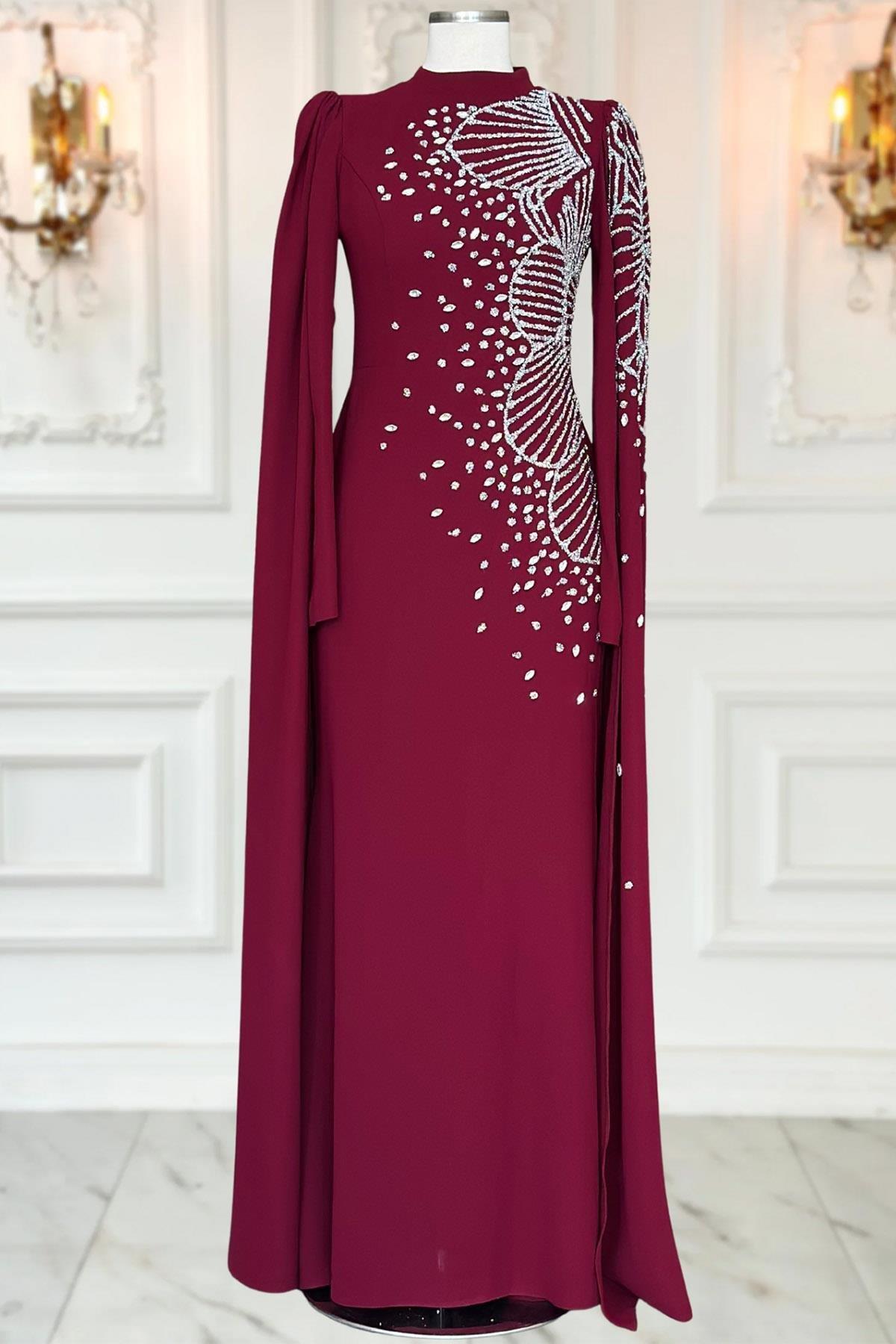 Hüsna Abiye Bordo AMH1078