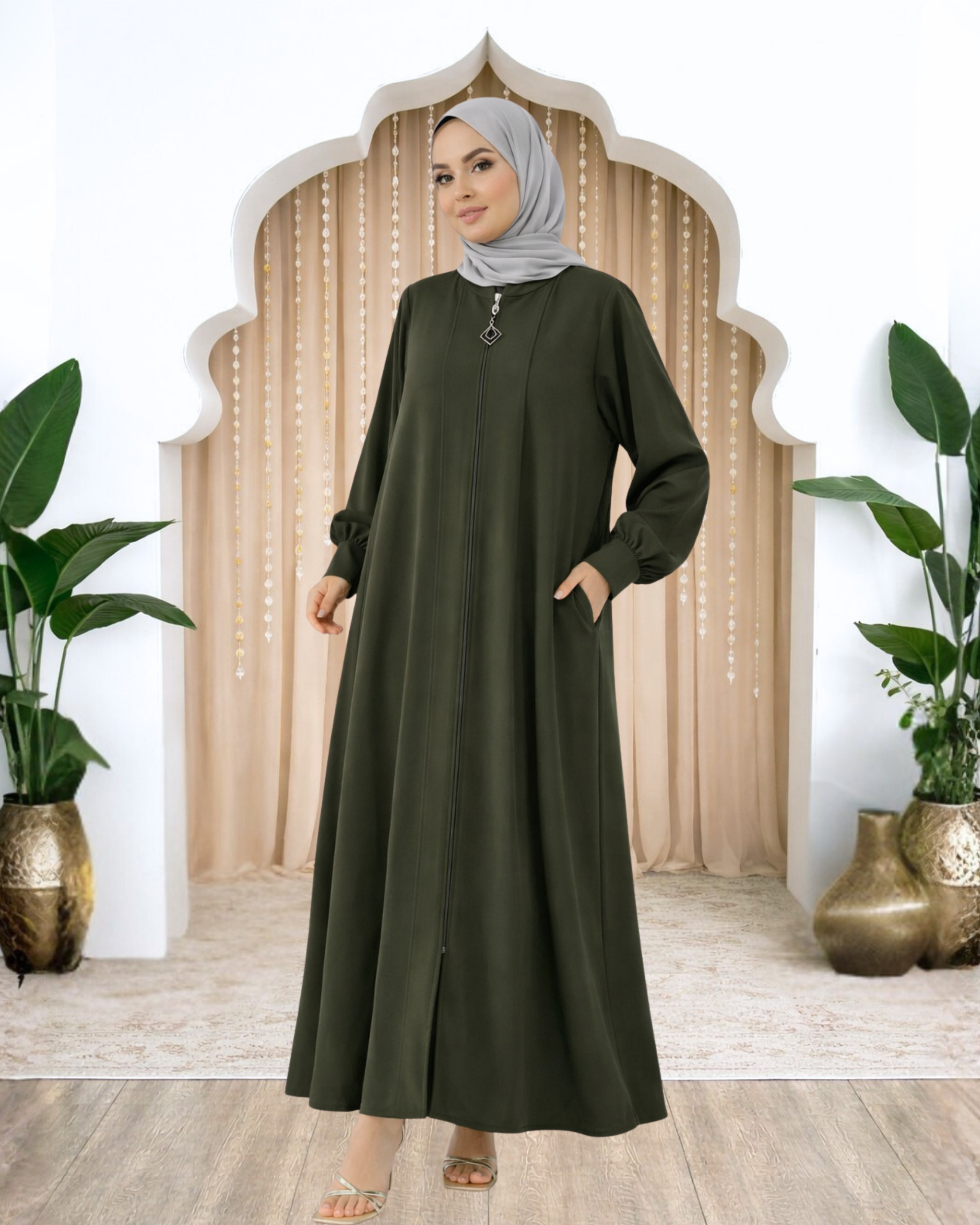 Seval Kolu Büzgülü Parçalı Ferace