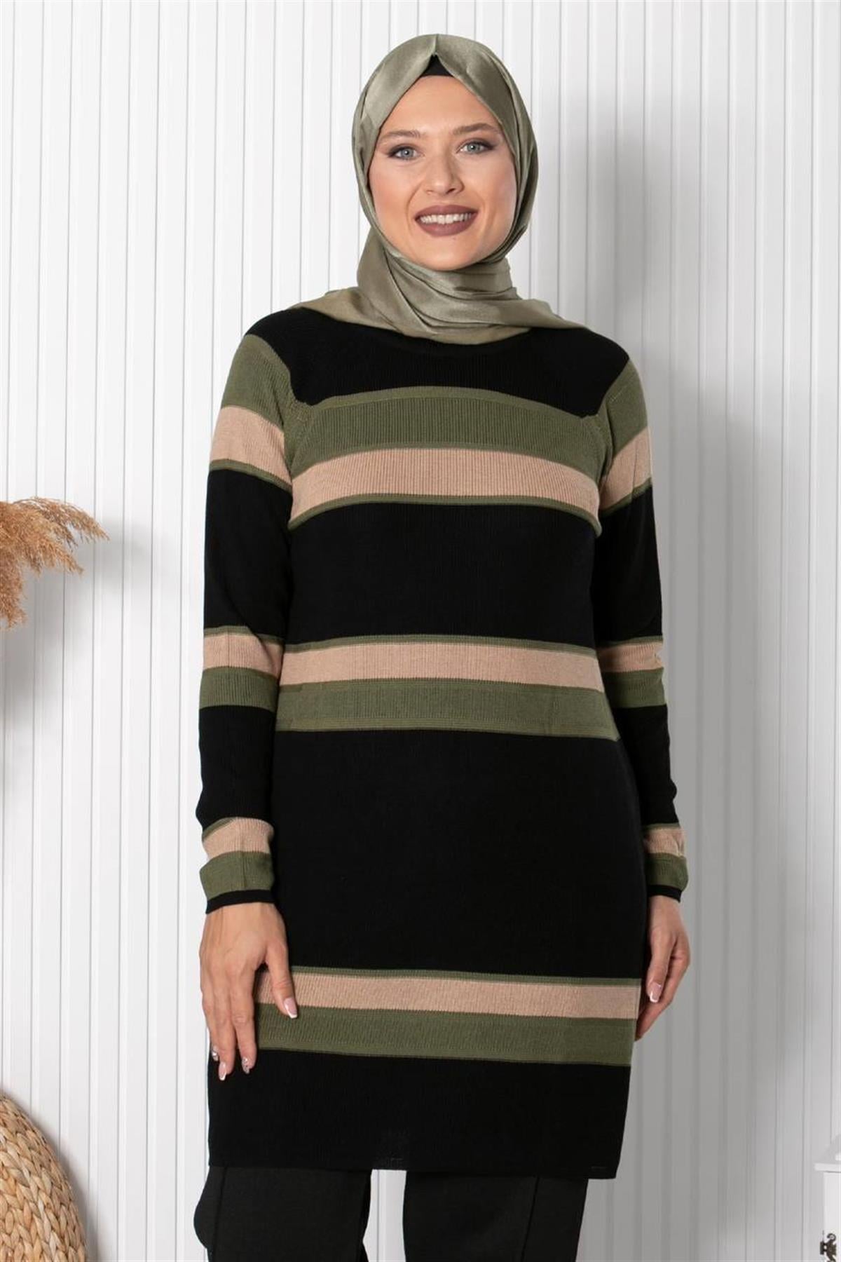 ÇİZGİLİ TRİKO TUNİK33032-SİYAHFahima Elite