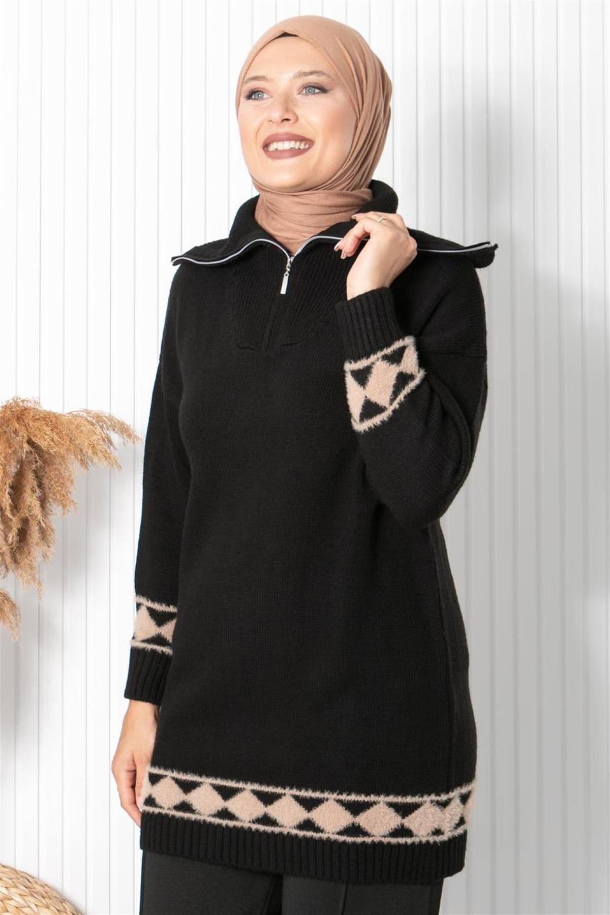 DESENLİ BOĞAZLI TRİKO KAZAK34010-SİYAHFahima Elite