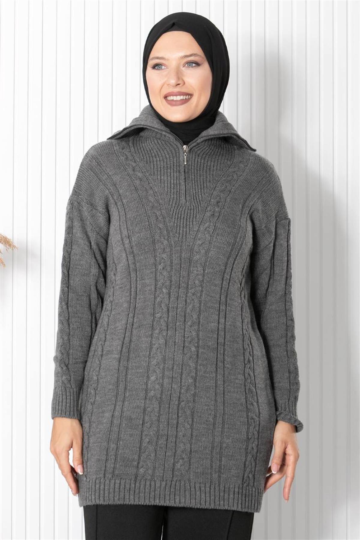 FERMUARLI TRİKO KAZAK34011-GRİFahima Elite