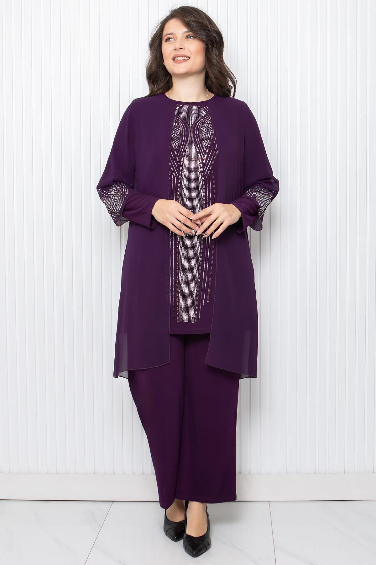 Taş Baskı Detaylı İkili Takım Mor FHM952