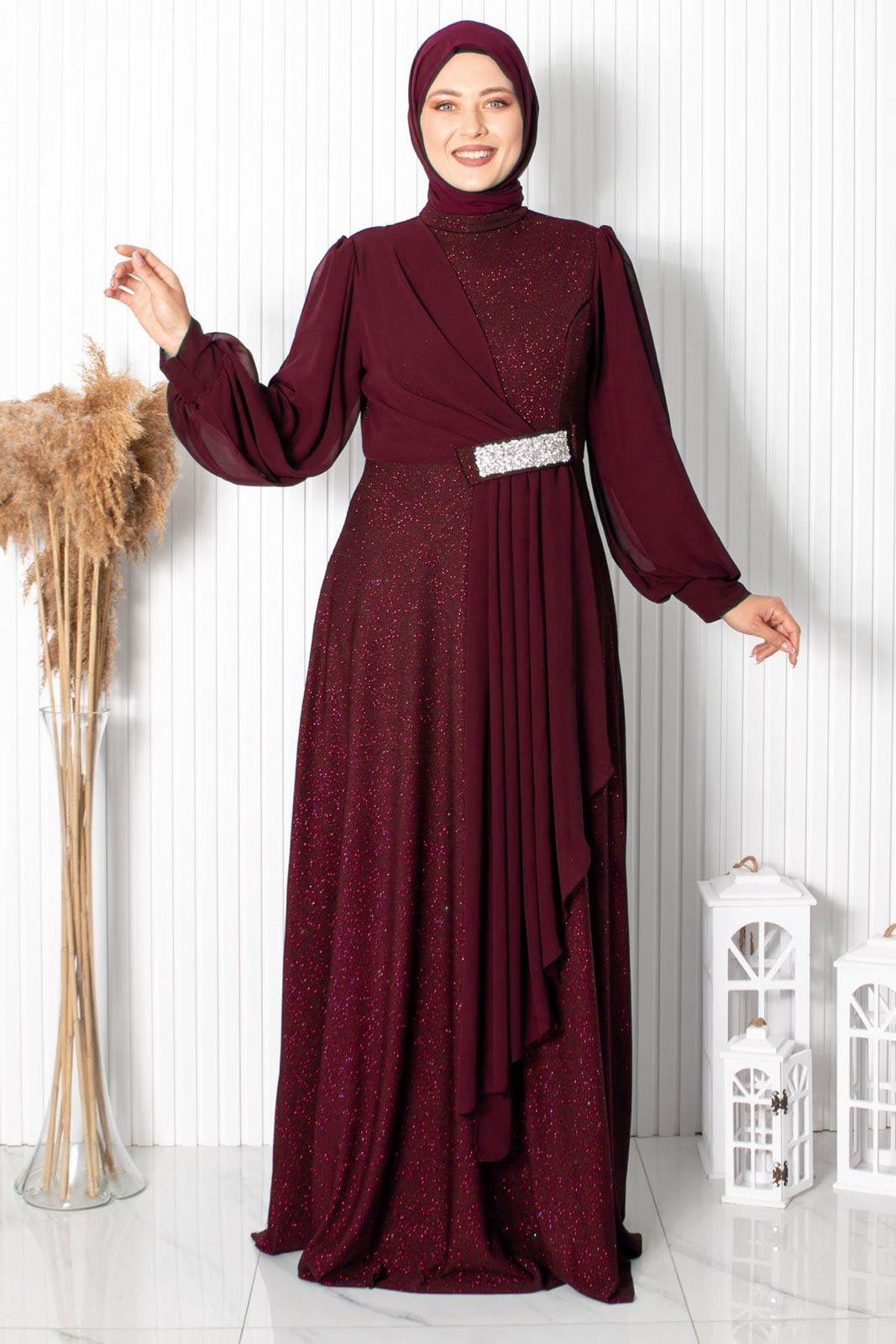 Silvery Chiffon Evening Dress Claret Red FHM884