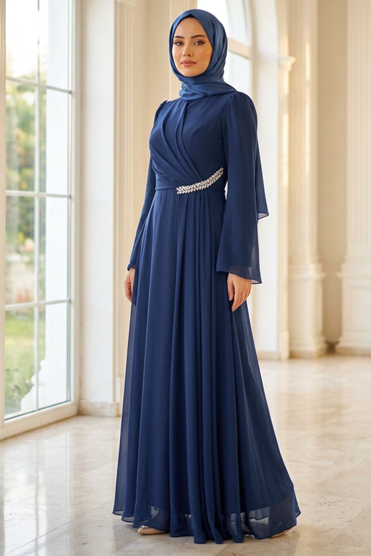 Perihan Abiye Elbise Lacivert AHN284