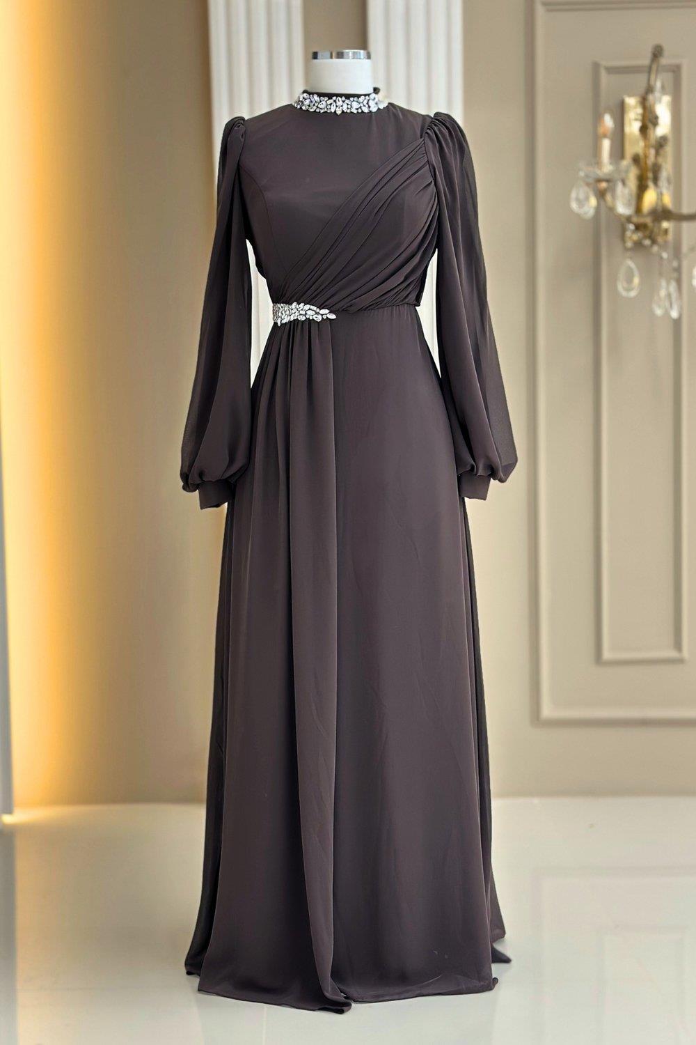 Peri Abiye Elbise Kahverengi AMH1118