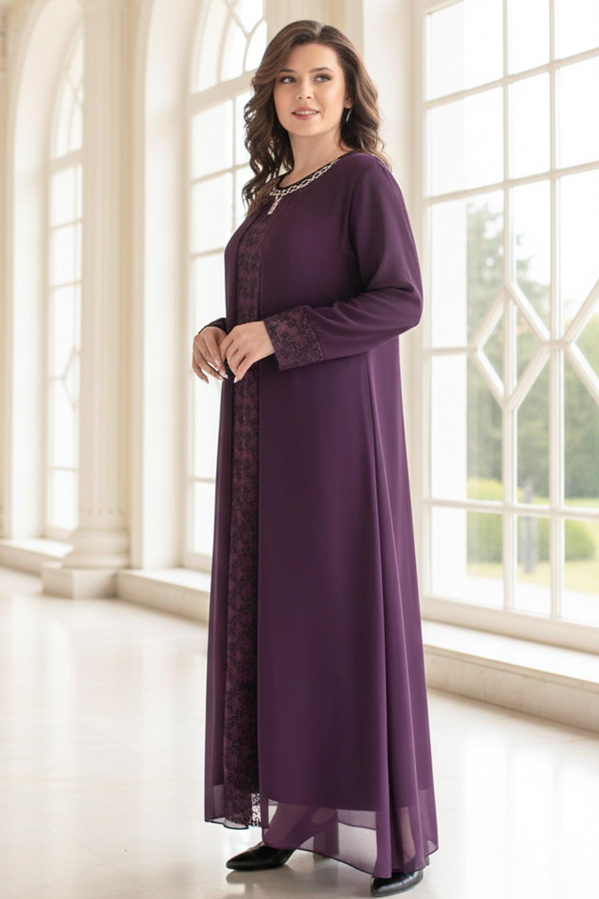 Halskette Detaillierte Abendkleid Pflaume MDA2418
