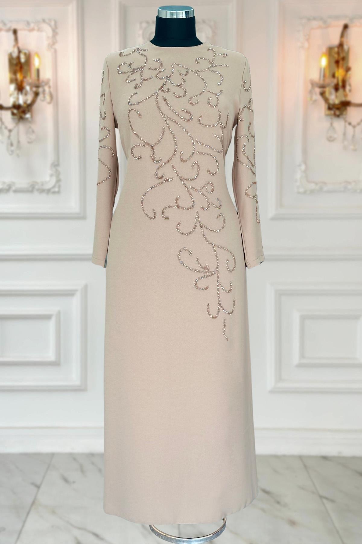 Robe de Soirée En Pierre Taupe AMH1020