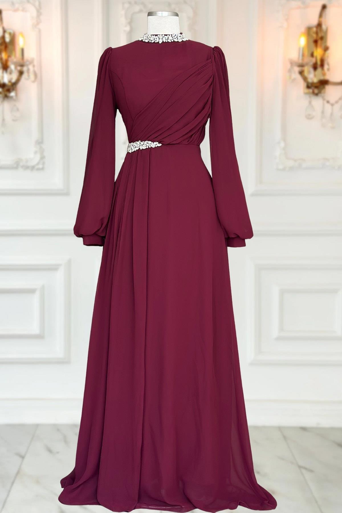 Peri Abiye Elbise Bordo AMH1118