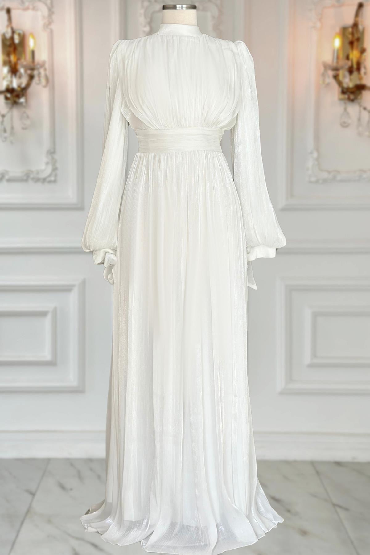 Nida Abiye Elbise Ekru AMH1046