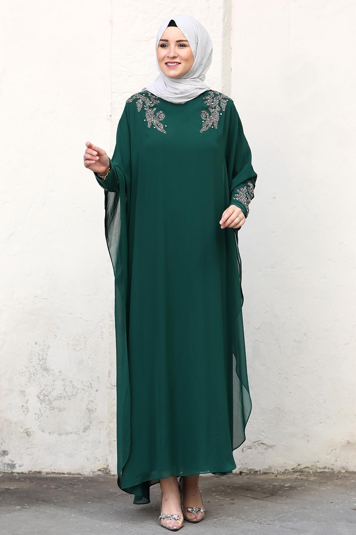 Robe de Soirée En Mousseline émeraude AMH974