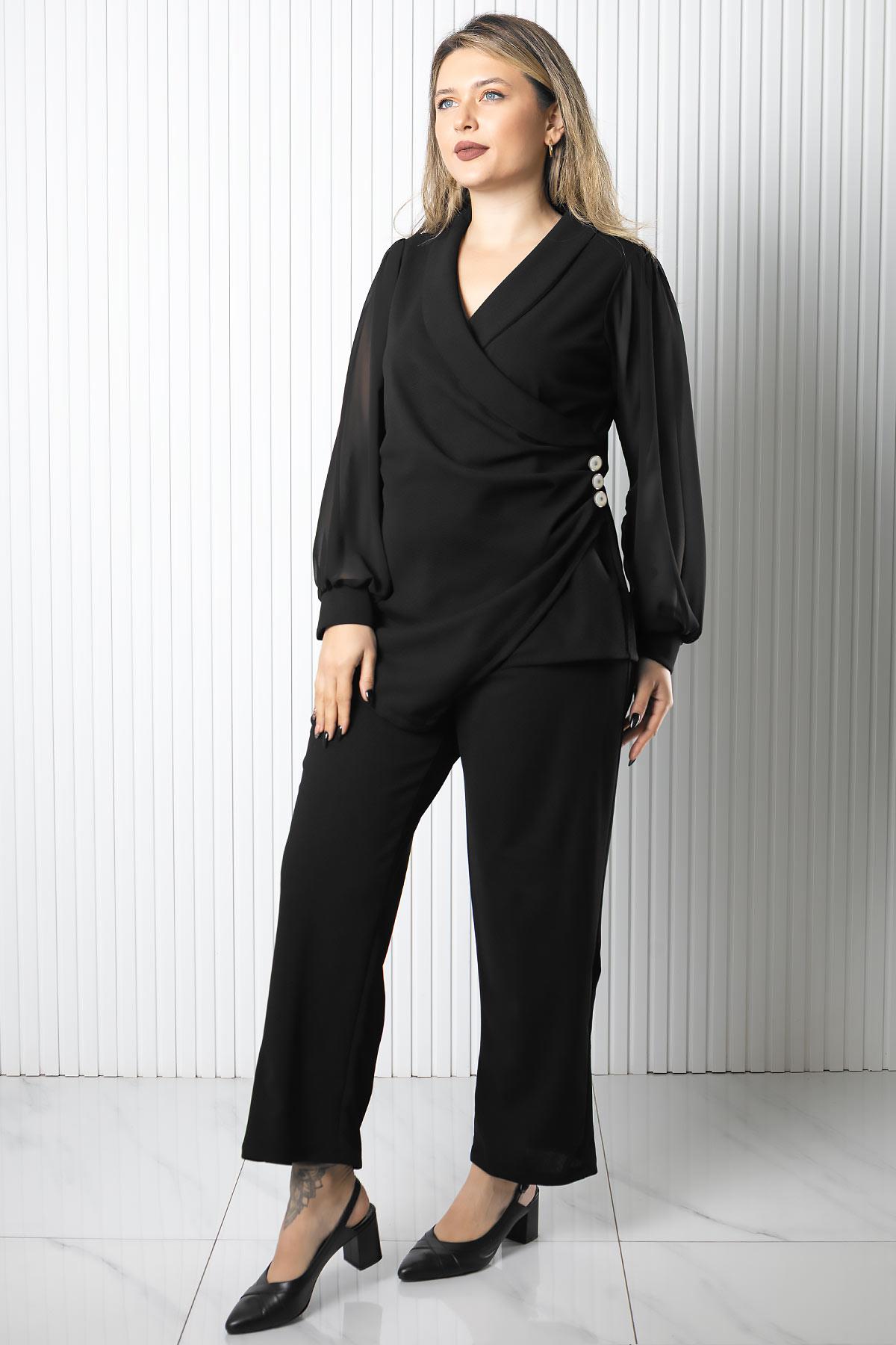 İnci Detaylı Şifon Bluz