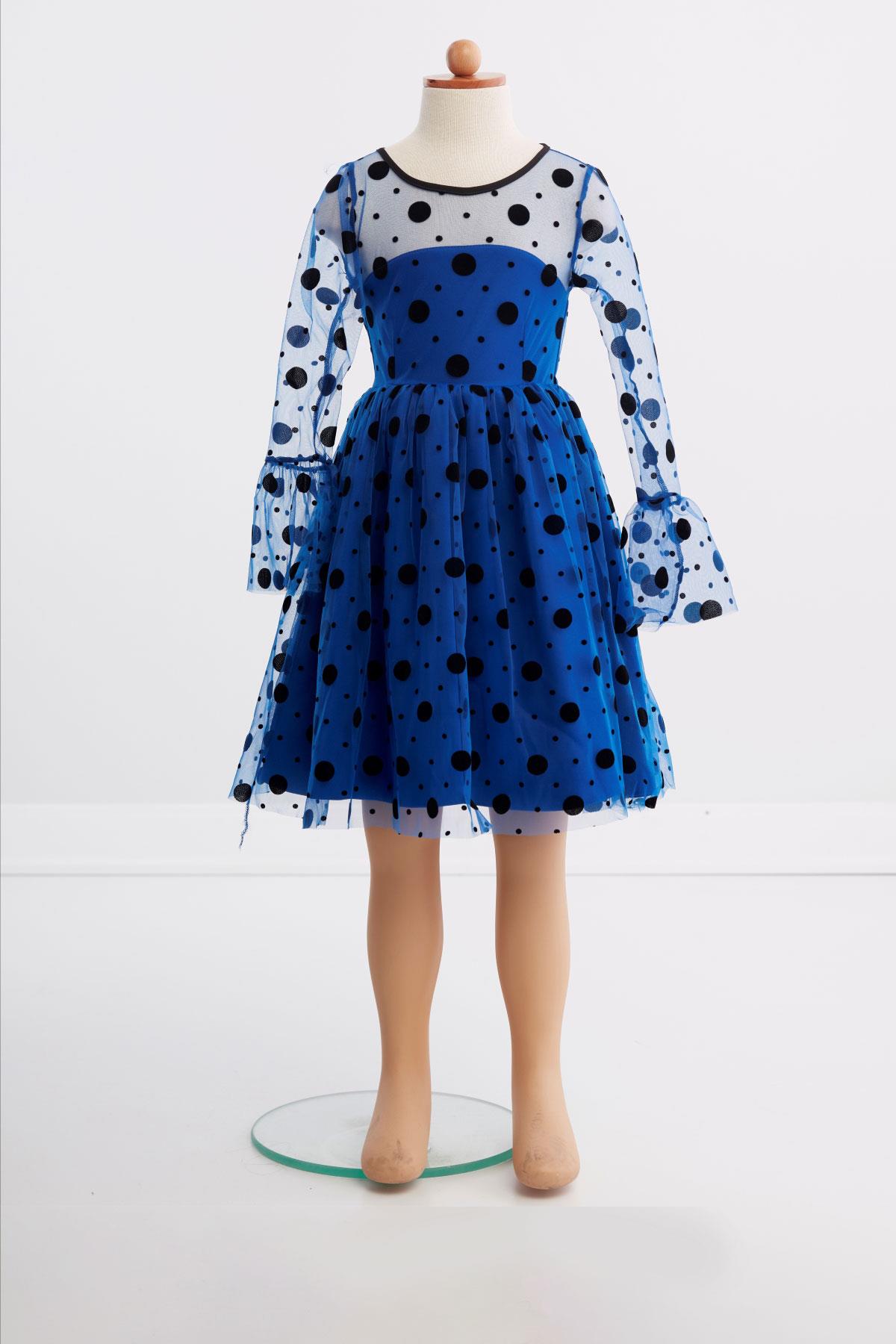 KIZ ÇOCUK SİYAH PUANTİYELİ TÜLLÜ ELBİSE