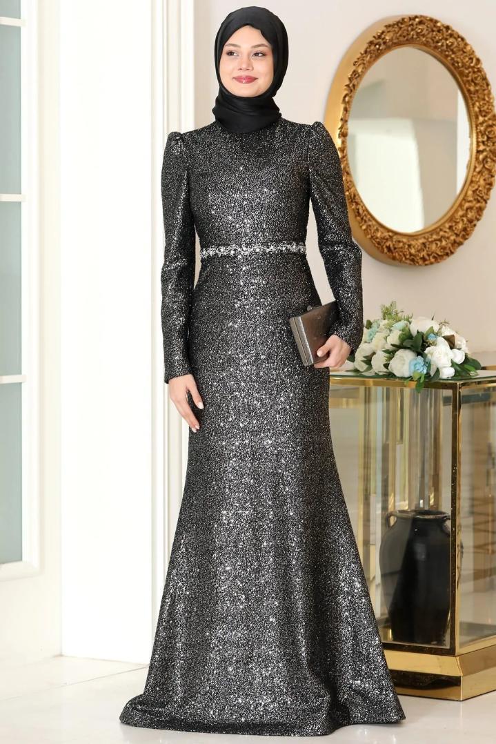 Robe de Soirée Argentée Gris SN82