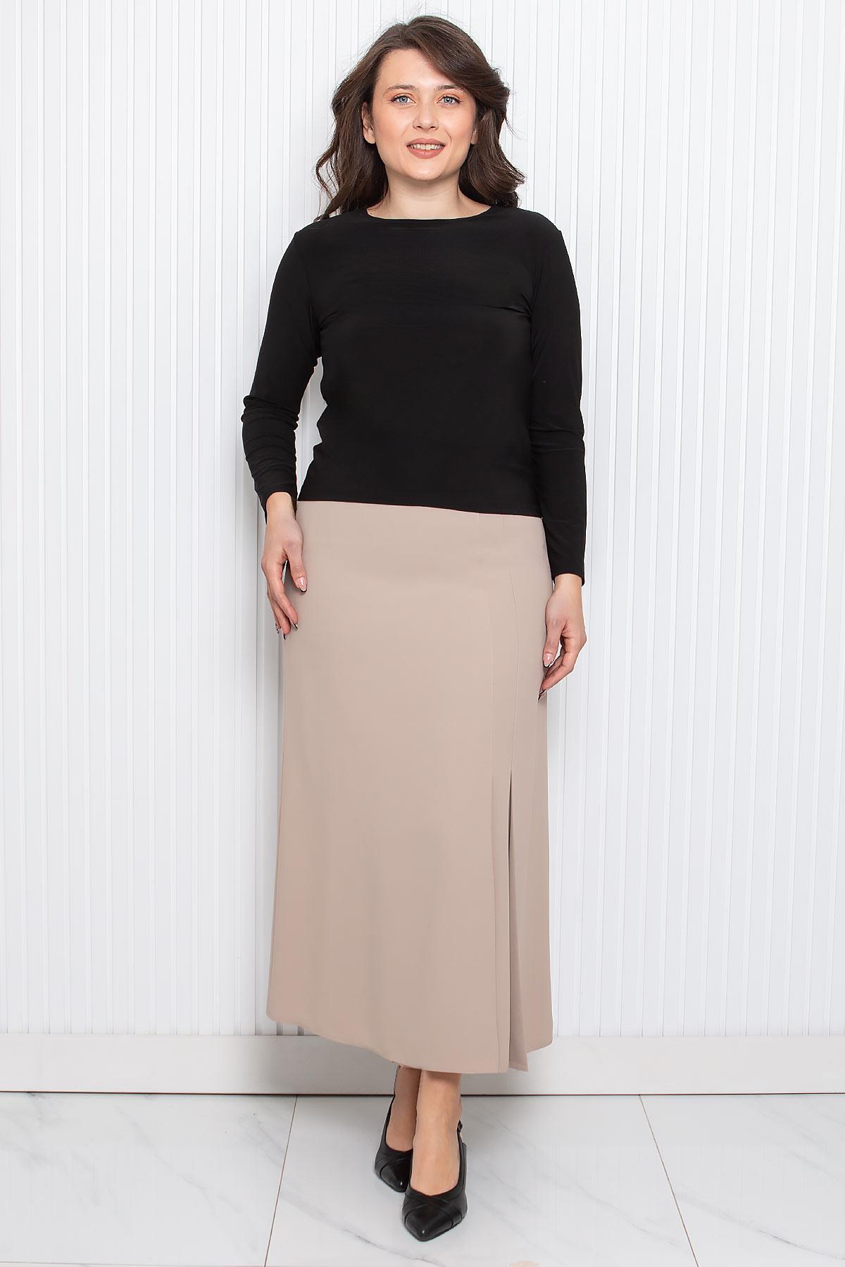 Crepe Fabric Long Skirt Beige MDA2116